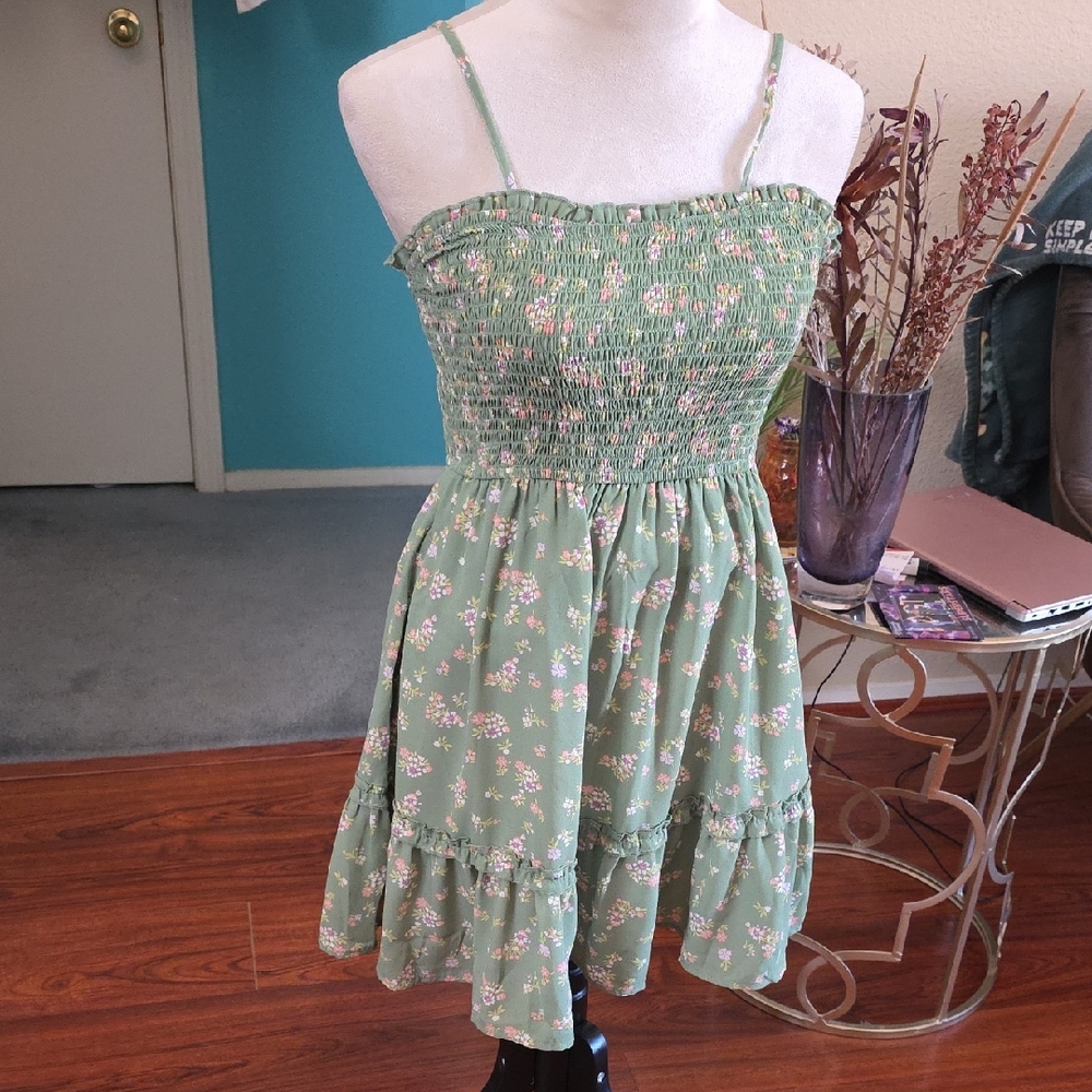 Love Tree Green Floral Ruffled Sundress